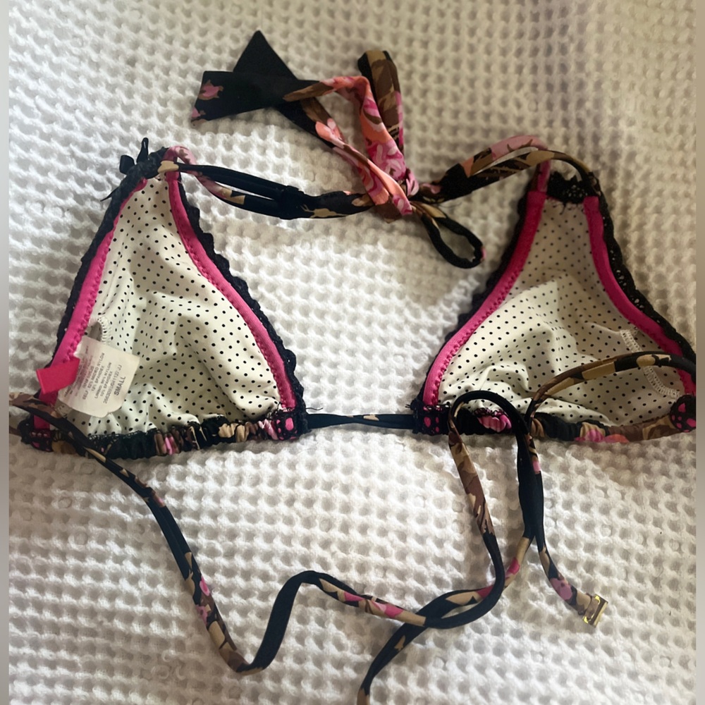 Betsey Johnson Black and Pink Floral Bikini - Picture 9 of 11